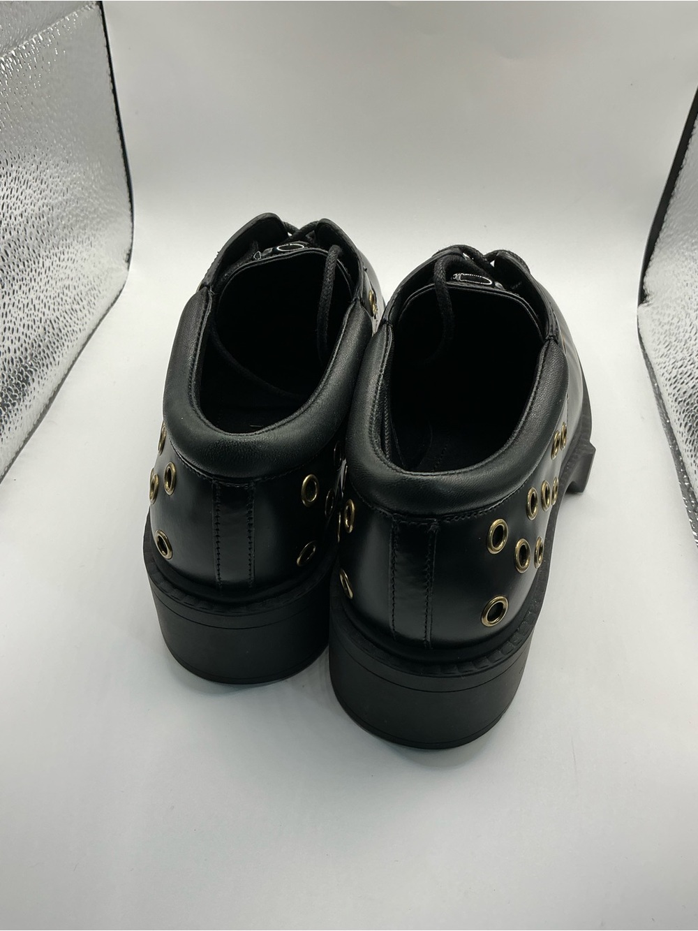 Coach Black Leather Lug Sole Loafers with Gold Eyelet Detail - Picture 5 of 9